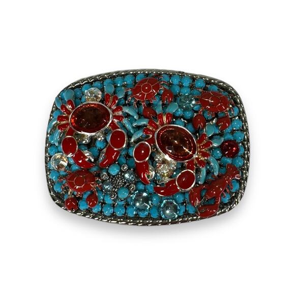 Unbranded Accessories - Artisan Boho Crab Lobster Beaded Embellished Belt Buckle Red Blue Coastal Beach